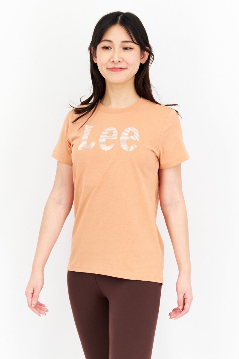 LEE Women Round Neck Short Sleeve Brand Logo T-Shirt, Sandy Peach - Image 1